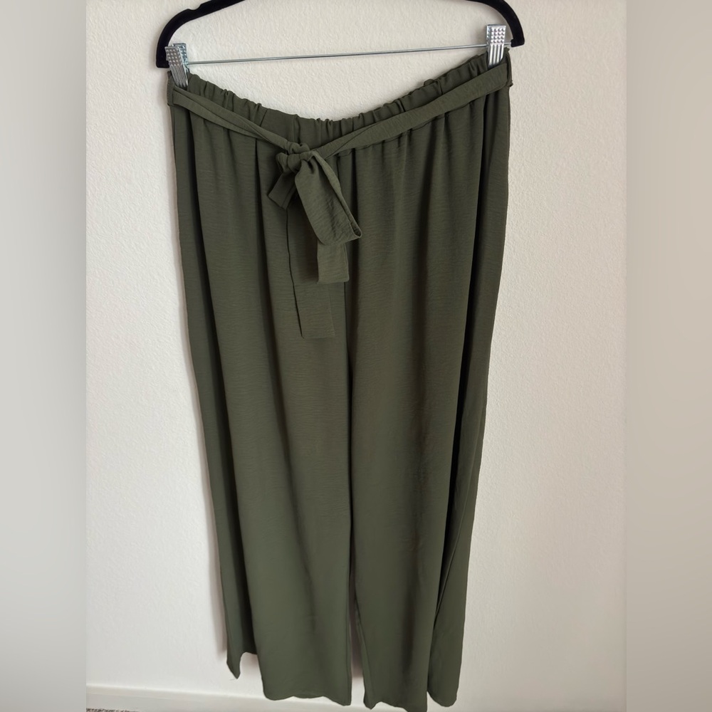 Olive Green Wide-Leg Pants